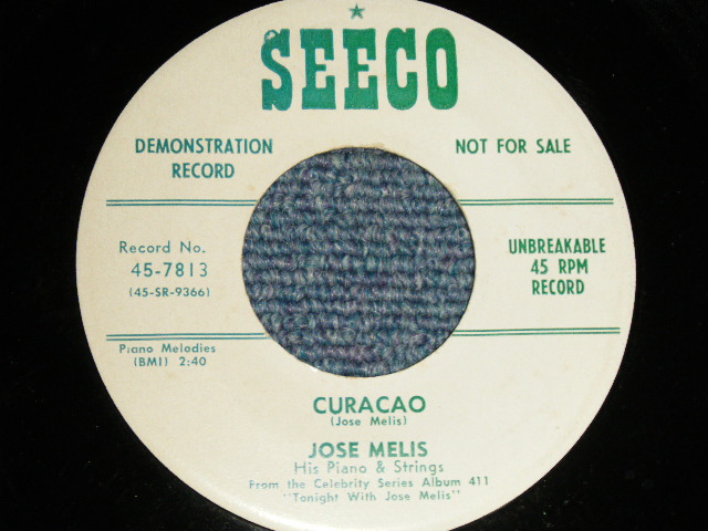 画像1: JOSE MELIS - A) CURACAO  B) LOVE IS A SIMPLE THING (Ex++/Ex++) / 1958? US AMERICA ORIGINAL "PROMO" Used 7"Single