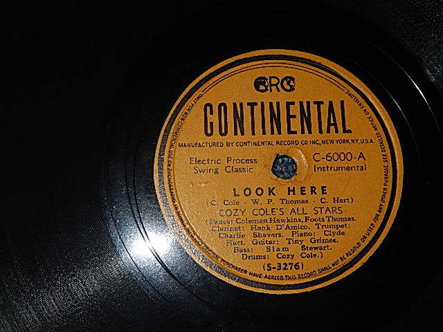 画像1: Cozy Cole's All Stars - A) Look Here   B)I Don't Stand A Ghost Of A Chance With You (Ex+/Ex+) / 1945 US AMERICA ORIGINAL Used  78rpm SP
