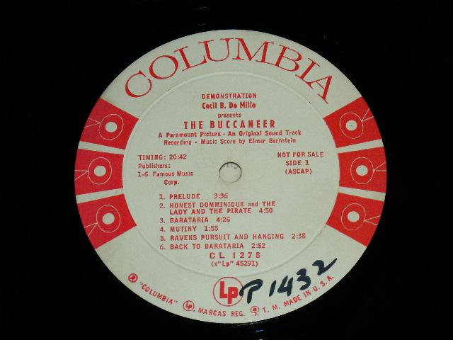画像: OST/ ELMER BERNSTEIN - THE BUCCANEER / 1958 US ORIGINALWhite Label Promo Mono  LP 