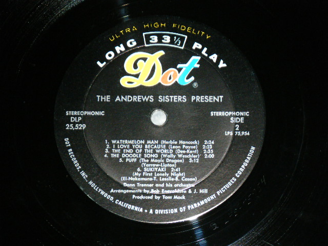 画像:  THE ANDREWS SISTERS - THE  ANDREWS SISTERS PRESENTS (Ex++/Ex+++,SWOBC) / 1963  US AMERICA ORIGINAL STEREO Used LP