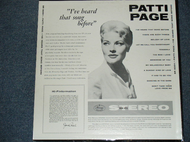 画像: PATTI PAGE   - I'VE HEARD THAT SONG BEFORE / 1959 US ORIGINAL STEREO LP