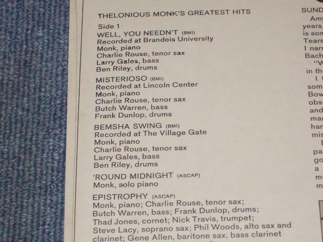 画像: THELONIOUS MONK - GREATEST HITS /  US Reissue Sealed LP