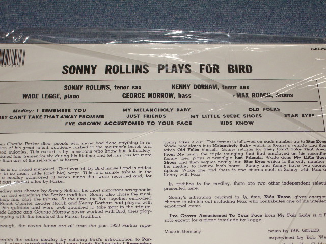 画像: SONNY ROLLINS -  ROLLINS PLAYS FOR BIRD (SEALED)  / 1986 WEST-GERMANY Reissue "Brand New Sealed" LP