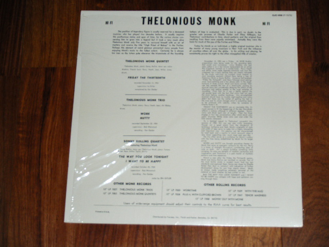 画像: THELONIOUS MONK & SONNY ROLLINS -  THELONIOUS MONK & SONNY ROLLINS / US Reissue Sealed LP
