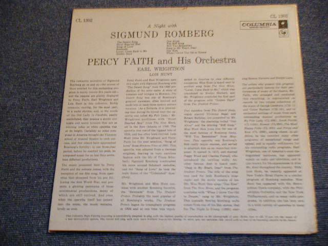 画像: PERCY FAITH and EARL WRIGHTSON and LOIS H59T -  A NIGHT WITH SIGMUND ROMBERG / 1959 US ORIGINAL Mono LP  