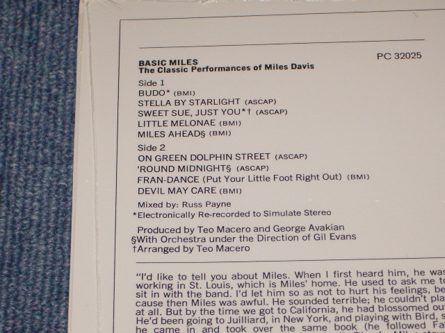 画像: MILES DAVIS - BASIC MILES : THE CLASSIC PERFORMANCES OF MILES DAVIS (SEALED)  / US AMERICA Reissue "BRAND NEW SEALED"  LP  Out-Of-Print 