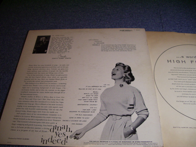 画像: DINAH SHORE With NELSON RIDDLE - DINAH,YES INDEED! / 1959 US ORIGINAL MONO LP 