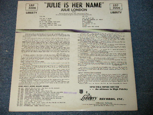 画像: JULIE LONDON - JULIE IS HER NAME ( DEBUT ALBUM : Ex+/Ex++ ) / 1956 MONO 1st PRESS Turquoise Color LABEL LP Unglossy Jcaket 