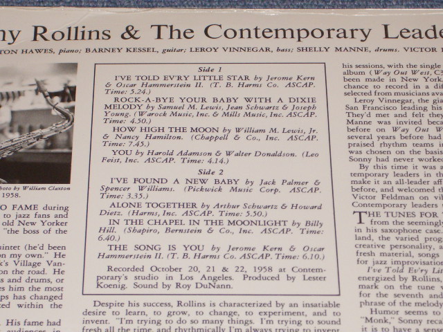 画像: SONNY ROLLINS - AND THE CONTEMPORARY  / US Reissue Sealed LP