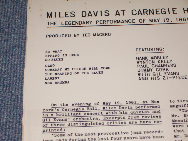 画像: MILES DAVIS - AT THE CARNEGIE HALL  /  US Reissue 180 glam Heavy Weight  Sealed LP  Out-Of-Print 