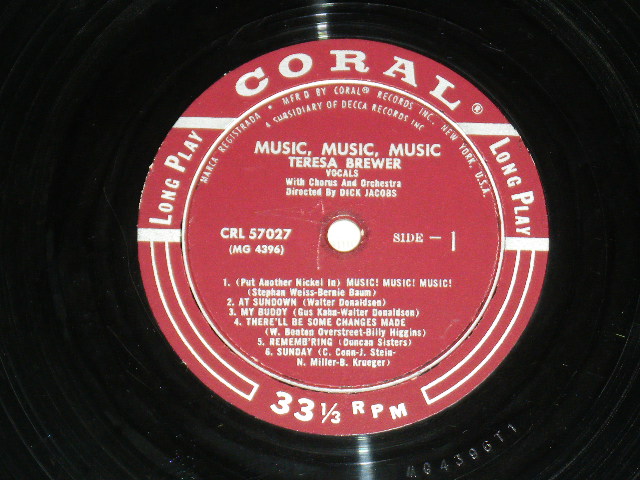 画像: TERESA BREWER - MUSIC, MUSIC,MUSIC / 1955 US ORIGINAL MONO LP