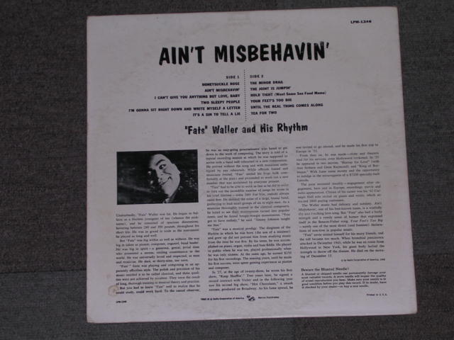 画像: FATS WALLER and His Rhythms - AIN'T MISBEHAVIN' / 1956 US ORIGINAL MONO LP