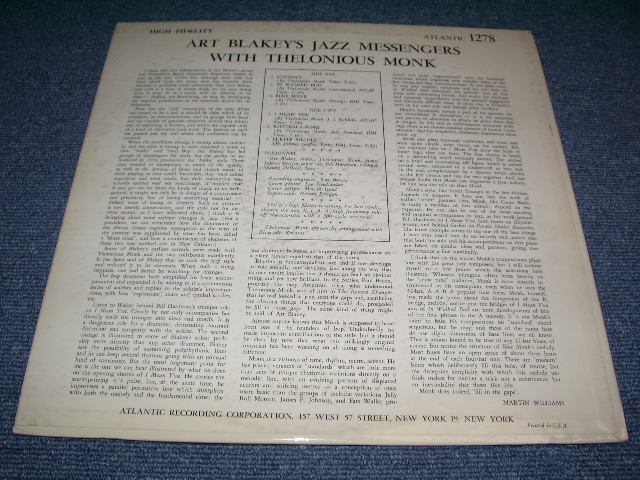 画像: ART BLAYEY'S JAZZ MESSENGERS EITH THELONIOUS MONK / 1958 US ORIGINAL MONO LP