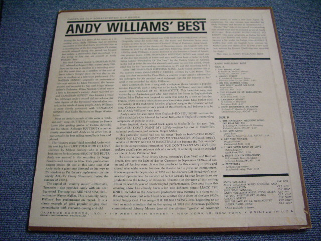 画像: ANDY WILLIAMS - BEST / US ORIGINAL MONO LP  