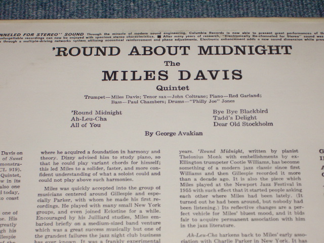 画像: MILES DAVIS- ROUND ABOUT MIDNIGHT (Ex++/Ex+++) / 1975 US AMERICA Reissue "STEREO" Used LP 