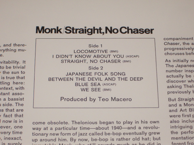 画像: THELONIOUS MONK -  STRAIGHT, NO CHASER / US Reissue Sealed LP