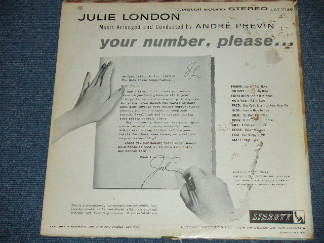 画像: JULIE LONDON - YOUR NUMBER PLEASE ...( VG+++/Ex++ ) / 1960 US ORIGINAL STEREO LP