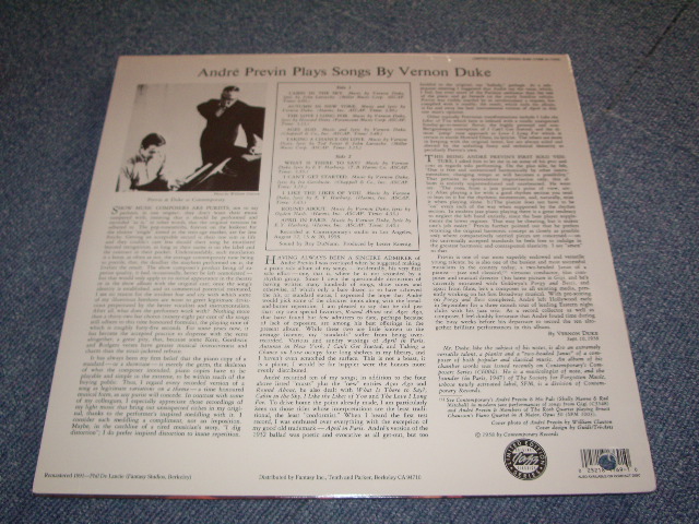 画像: ANDRE PREVIN - PLAYS SONGS by VERNON DUKE  (SEALED) / 1991 US AMERICA Reissue "BRAND NEW SEALED" LP 
