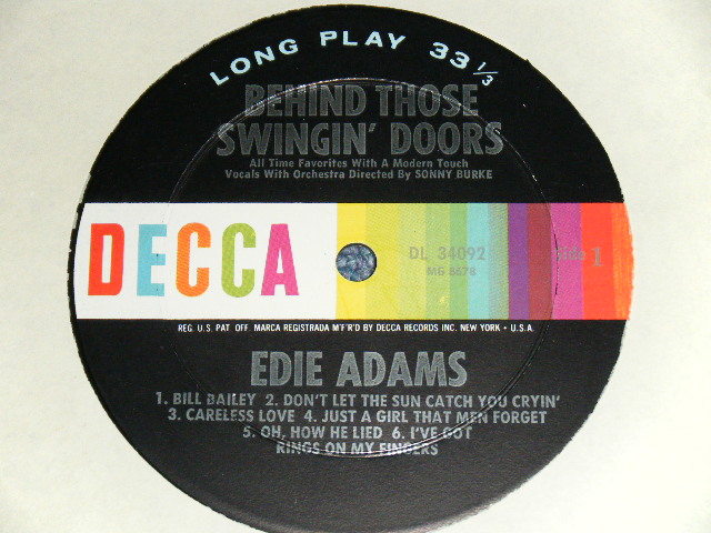 画像: EDIE ADAMS - BEHIND THOSE SWINGIN' DOOR ( Ex+/Ex+++ )  / 1964 US ORIGINAL MONO LP 
