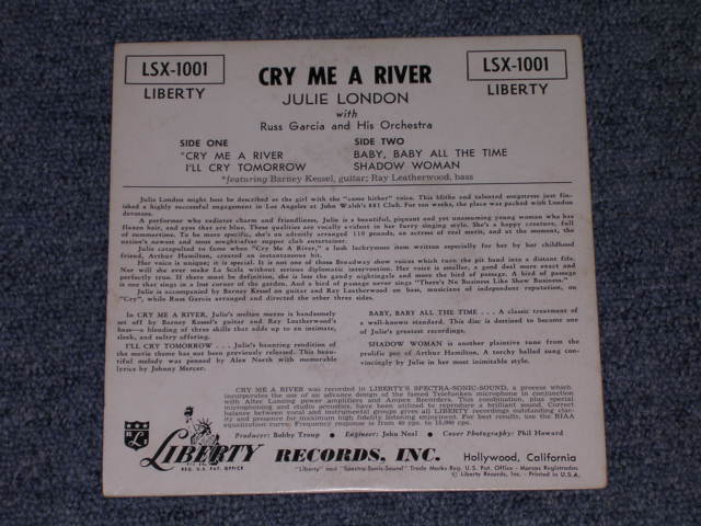 画像: JULIE LONDON - CRY ME A RIVER (Ex+++,Ex++/Ex+++ ) / 1955 US ORIGINAL MONO 45rpm EP