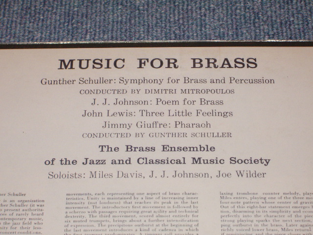 画像: THE BRASS ENSEMBLE ( Solists : MILES DAVIS,J.J. JAY JAY JOHNSON, JOE WILDER )-MUSIC FOR BRASS   / US Reissue Sealed  LP 