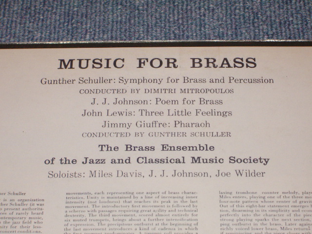 画像: THE BRASS ENSEMBLE Of The Jazz And Classical Music Society  (Solists : MILES DAVIS, J.J. JAY JAY JOHNSON, JOE WILDER ) - MUSIC FOR BRASS (Ex++/MINT) / 1957 US AMERICA ORIGINAL "6-EYE'S Label" MONO Used LP