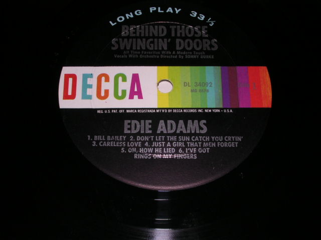 画像: EDIE ADAMS - BEHIND THOSE SWINGIN' DOORS ( Ex/Ex++ )  / 1964 US ORIGINAL MONO LP 