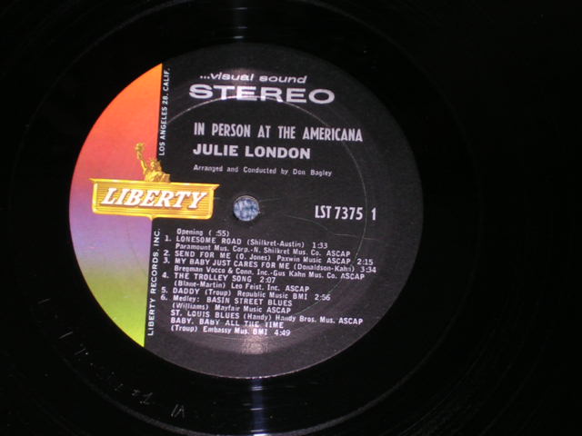 画像: JULIE LONDON - IN PERSON AT THE AMERICANA ( Ex+/Ex+++ ) / 1964 US ORIGINAL STEREO LP