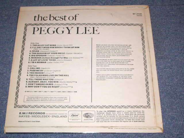 画像: PEGGY LEE - THE BEST OF / 1968 UK ORIGINAL STEREO LP 