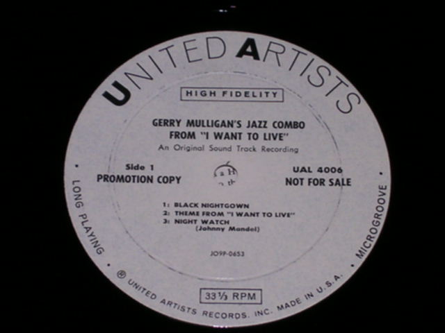 画像: ost GERRY MULLIGAN / ART FARMER / SHELLY MANNE - THE JAZZ COMBO from I WANTS TO LIVE! / 1958 US ORIGINAL White Label Promo MONO LP