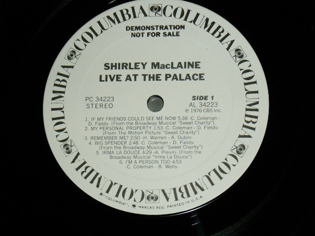 画像: SHIRLEY MACLAINE - LIVE AT THE PALACE / 1976 US ORIGINAL White Label Promo  LP