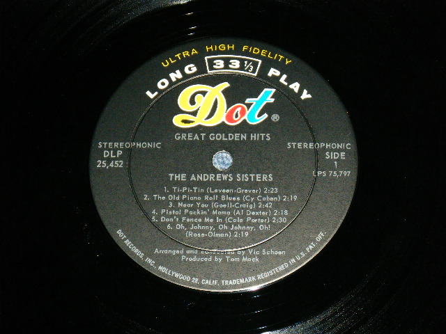 画像:  THE ANDREWS SISTERS - GREAT GOLDEN HITS  / 1962  US ORIGINAL STEREO  LP