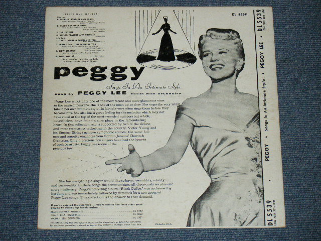 画像: PEGGY LEE - SONGS IN AN INTIMATE STYLE  / 1953 US ORIGINAL 10"LP  