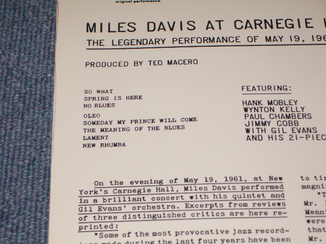 画像: MILES DAVIS - AT THE CARNEGIE HALL  /  US Reissue  Sealed LP  Out-Of-Print 