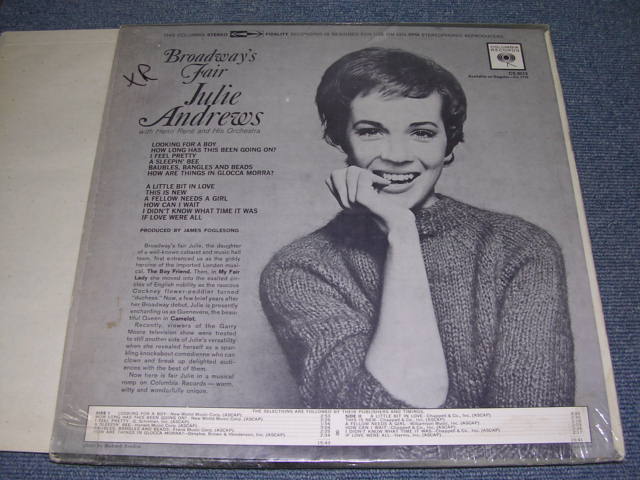 画像: JULIE ANDREWS - BROADWAY'S FAIR ( Ex+++/MINT-)  / 1962 US AMERICA 2nd Press '360 Sound Label'  STEREO Used LP 