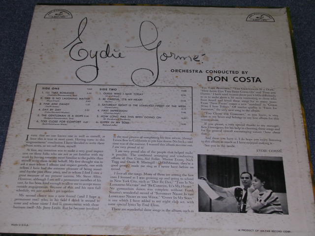 画像: EYDIE GORME - EYDIE GORME ( 1st Album on ABC PARA.: FC) Ex++  BC) VG++ /Ex++ ) / 1957 US ORIGINAL MONO LP
