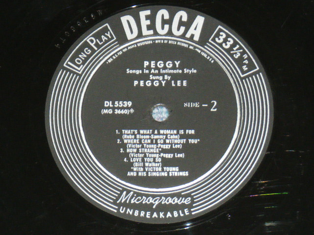 画像: PEGGY LEE - SONGS IN AN INTIMATE STYLE  / 1953 US ORIGINAL 10"LP  