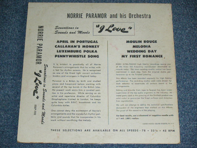 画像: NORRIE PARAMOR - PLAYS SENTSATIONS IN SOUNDS AND MOODS "I LOVE" / 1950'S US ORIGINAL MONO 10 inch LP  