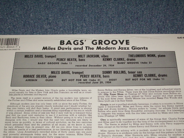 画像: MILES DAVIS - BAG'S GROOVE ( SEALED )  / 1986 US AMERICA Reissue "Brand New Sealed" LP
