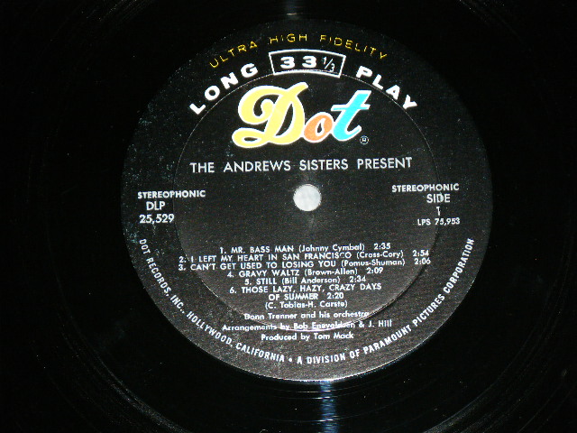 画像:  THE ANDREWS SISTERS - THE  ANDREWS SISTERS PRESENTS (Ex++/Ex+++,SWOBC) / 1963  US AMERICA ORIGINAL STEREO Used LP