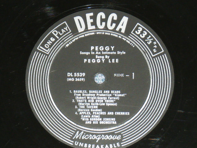 画像: PEGGY LEE - SONGS IN AN INTIMATE STYLE  / 1953 US ORIGINAL 10"LP  