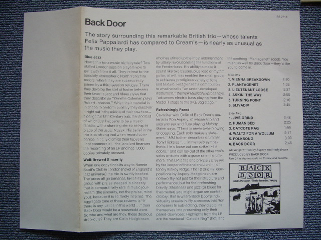 画像: BACK DOOR - BACK DOOR / 1972 US ORIGINAL WHITE LABEL PROMO LP  